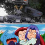 Johnny 5 V Jessie, James and Meowth of Team Rocket