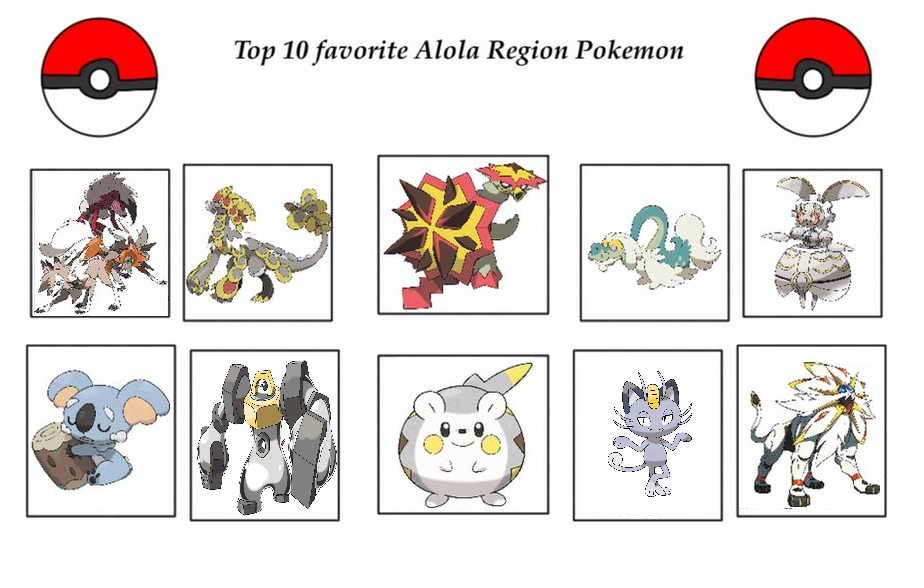 Kelly's Top 10 Favourite Alola Region Pokemon by Crystal--Starsign