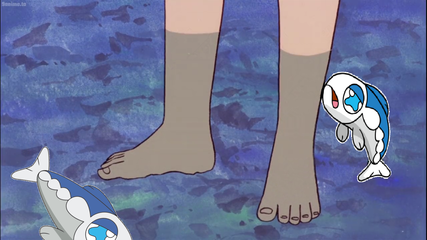 Wishiwashi swimming around Becca Robinson s feet by