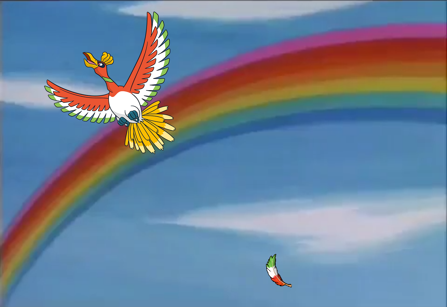 Ho-Oh leaves a Rainbow Wing by ChipmunkRaccoonOz on DeviantArt