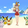 Risa and Eevee with Eeveelutions at the beach