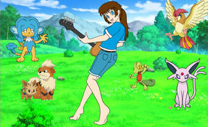 Sally playing guitar with her Pokemon