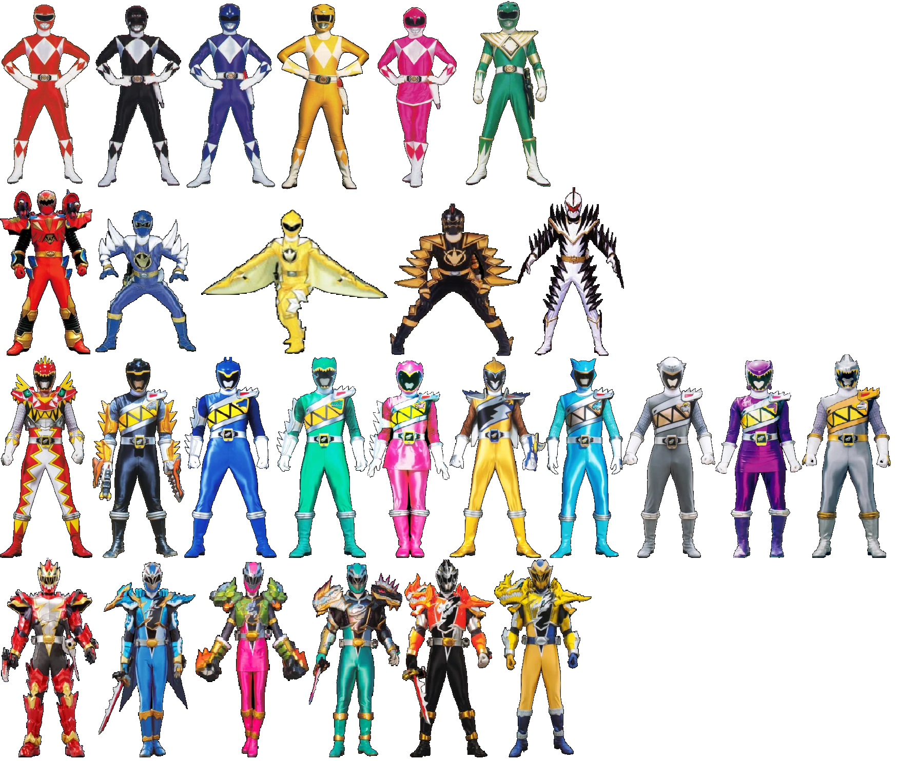 All known Dinosaur-themed Power Rangers by ChipmunkRaccoonOz on DeviantArt