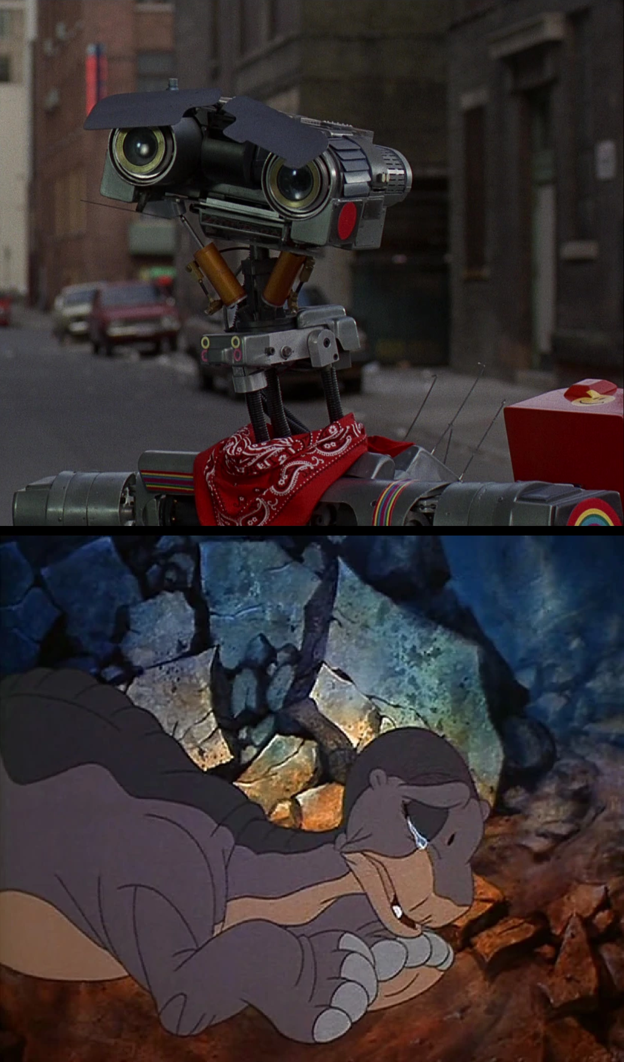 Johnny 5 Rabbit Johnny 5 feels sad for Littlefoot by ChipmunkRaccoonOz on DeviantArt