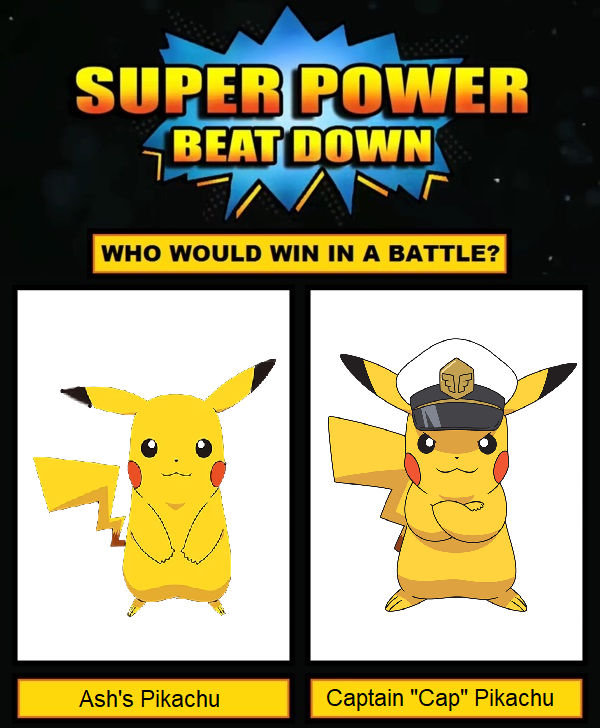 SPBD: Ash's Pikachu vs Captain Pikachu by ChipmunkRaccoonOz on DeviantArt