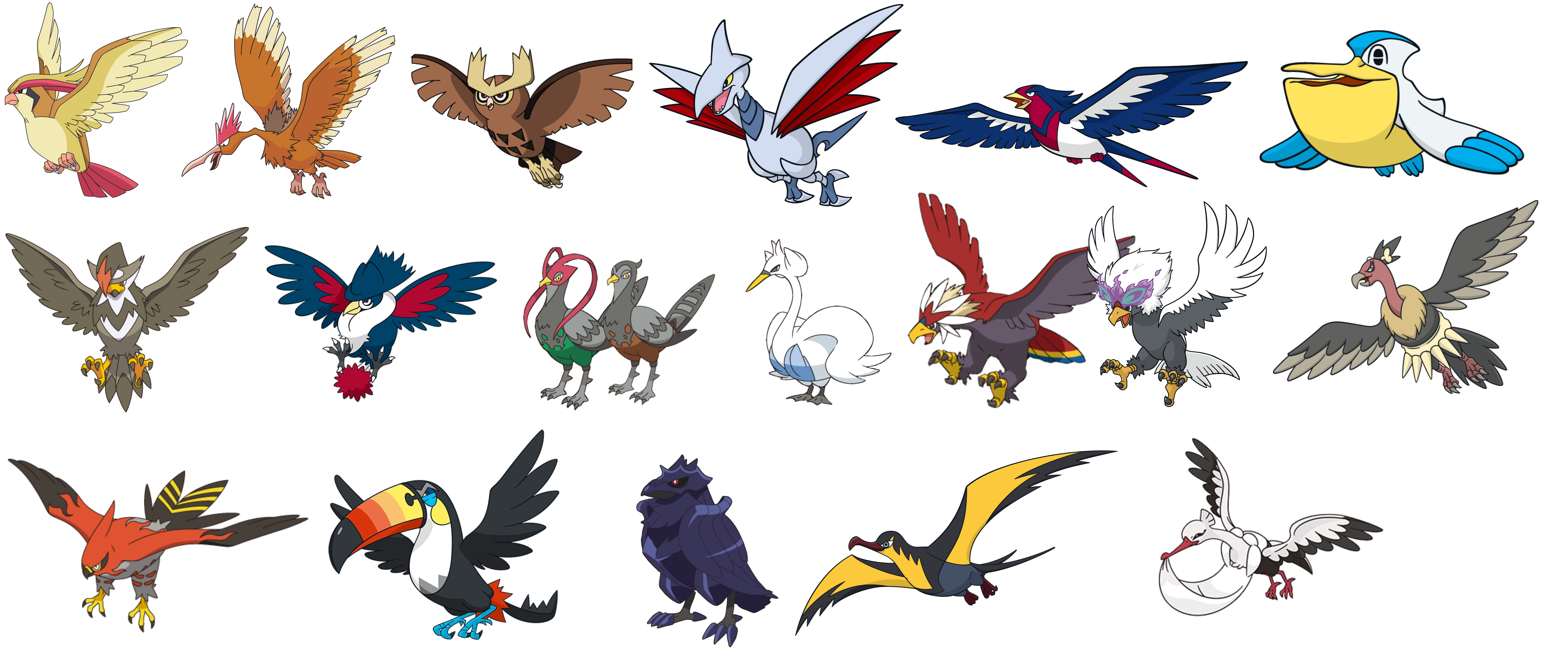 Aslan's giant bird Pokemon army by ChipmunkRaccoonOz on DeviantArt