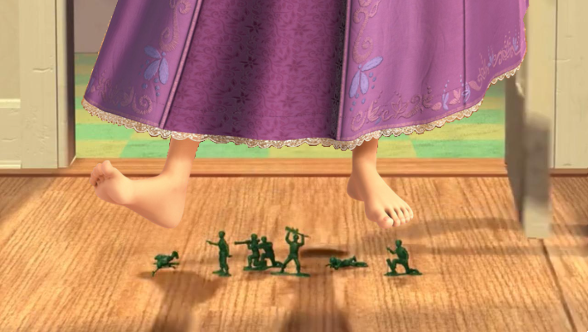Rapunzel accidentally steps on green army soldier by ChipmunkRaccoonOz ...