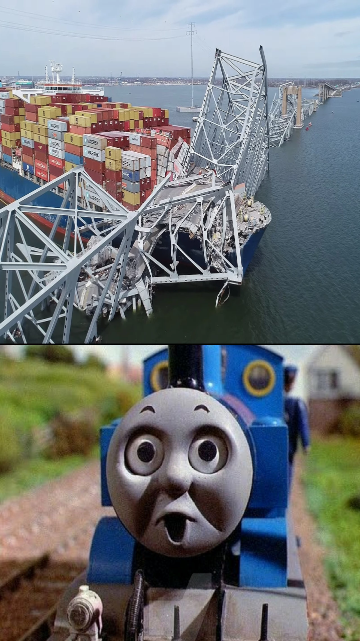 Thomas shocked by Key Bridge collapse by ChipmunkRaccoonOz on DeviantArt