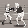 Old ladies boxing in white socks