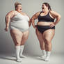 Two fat women clinching in heavy, white socks