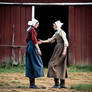 An Amish woman wearing a jumper and textured white