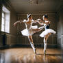 Two ballerinas wearing heavy, white knee socks fig