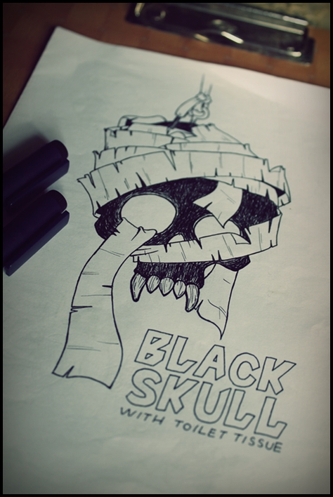 Black Skull with Toilet Tissue