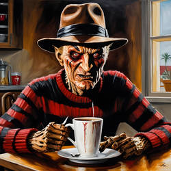 Freddy Krueger drinking coffee 002