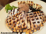 Waffles with Banana and chocolate sauce. by anemoneploy Waffles with Banana and chocolate sauce. by anemoneploy