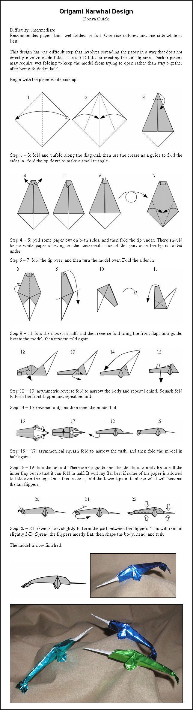 Origami Narwhal Instructions