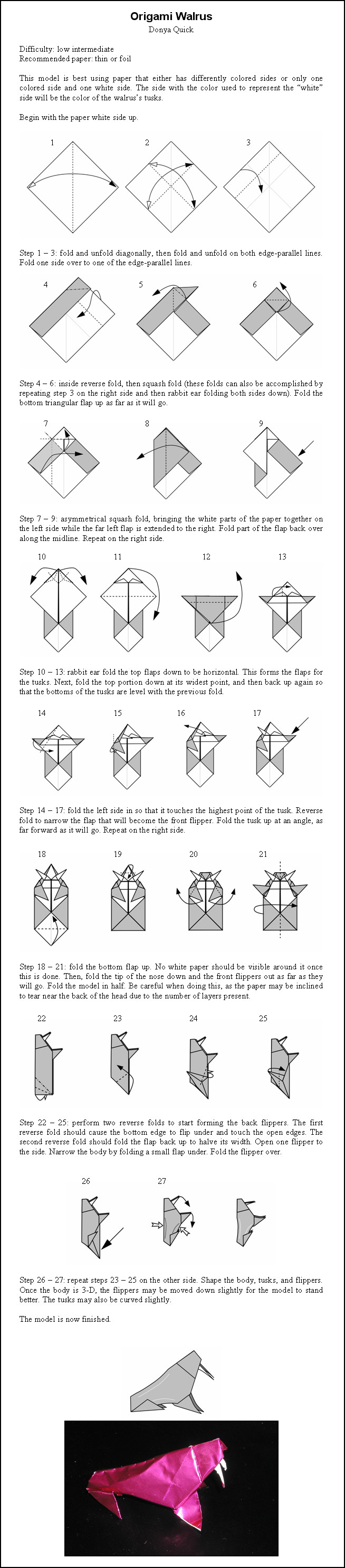 Origami Walrus Instructions