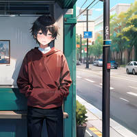 relaxed boy waiting for bus