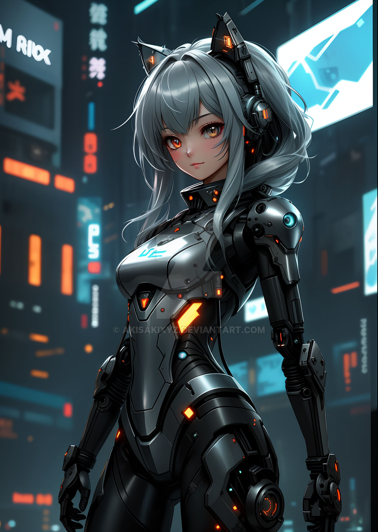 Cute cybercatgirl by AkiSakiXYZ on DeviantArt