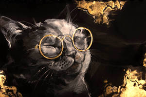 Gold cat. Gouache