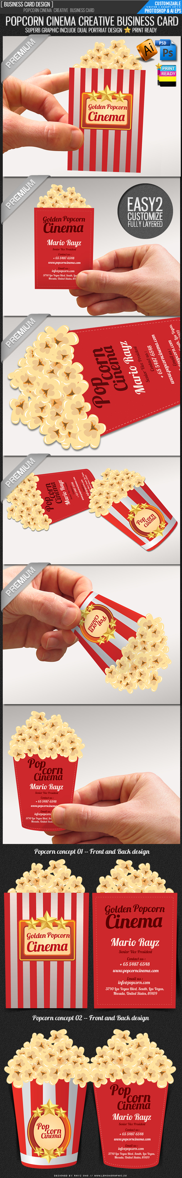 Golden popcorn business card