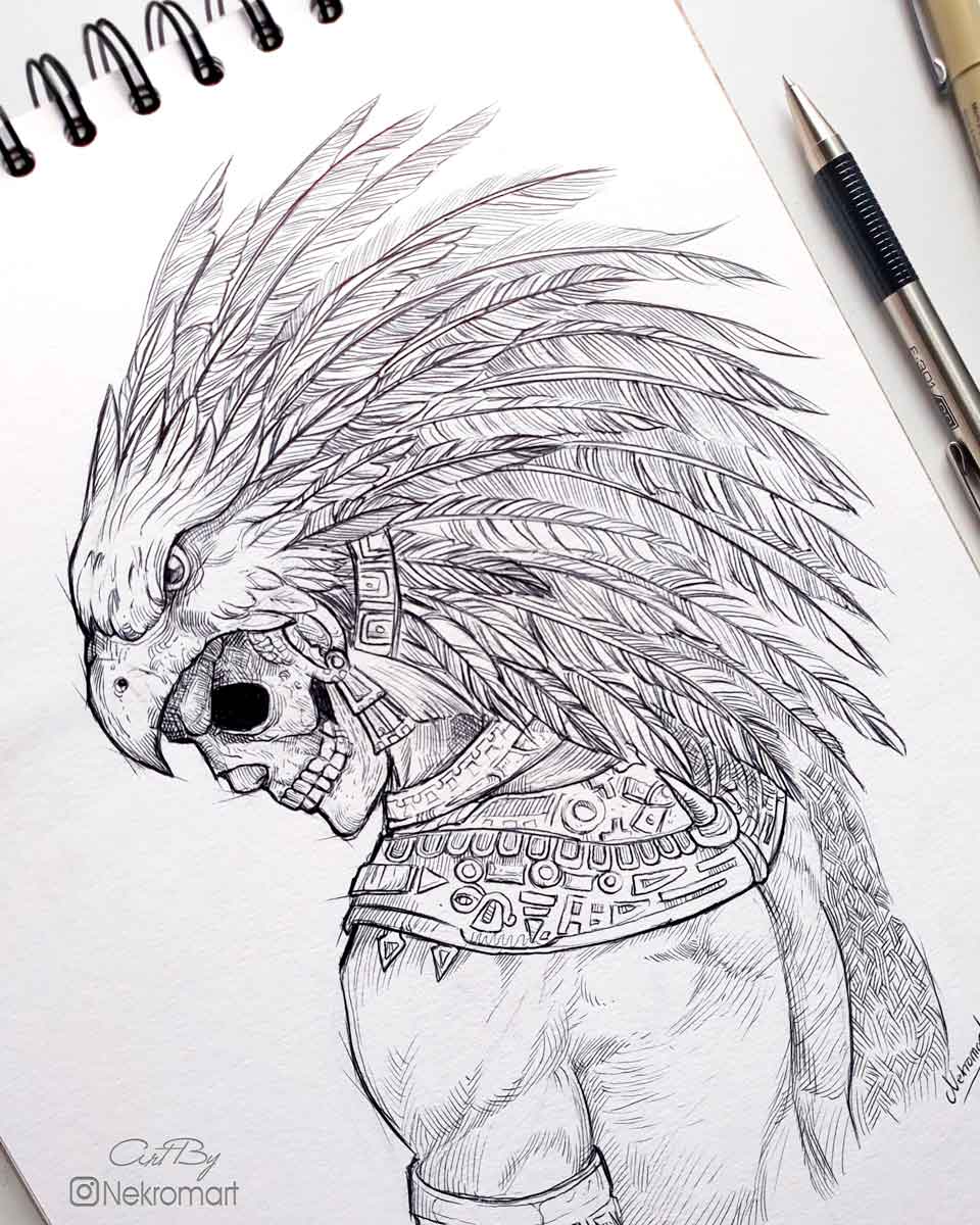 Aztec Drawring drawing warrior Aztec by Nekromart on DeviantArt