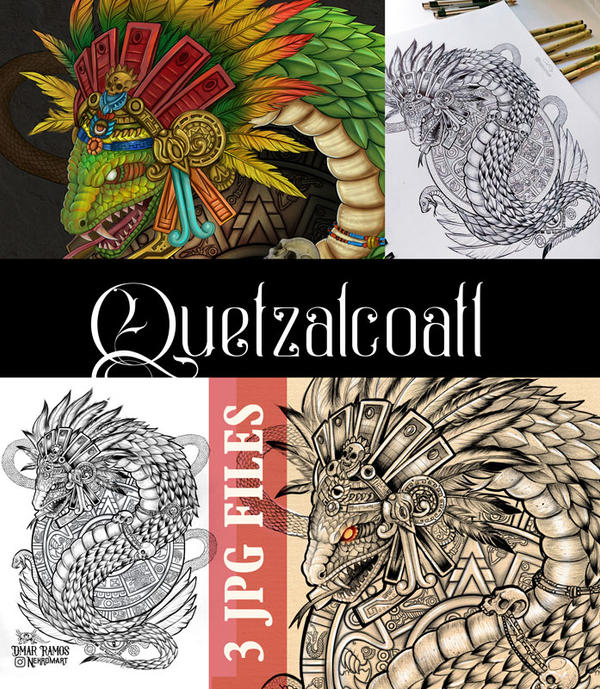 KUKULKAN_QUETZALCOATL COLOR TATTOO STENCIL by Nekromart on DeviantArt