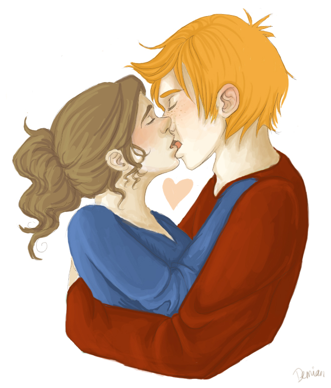 Ron and Hermione kiss