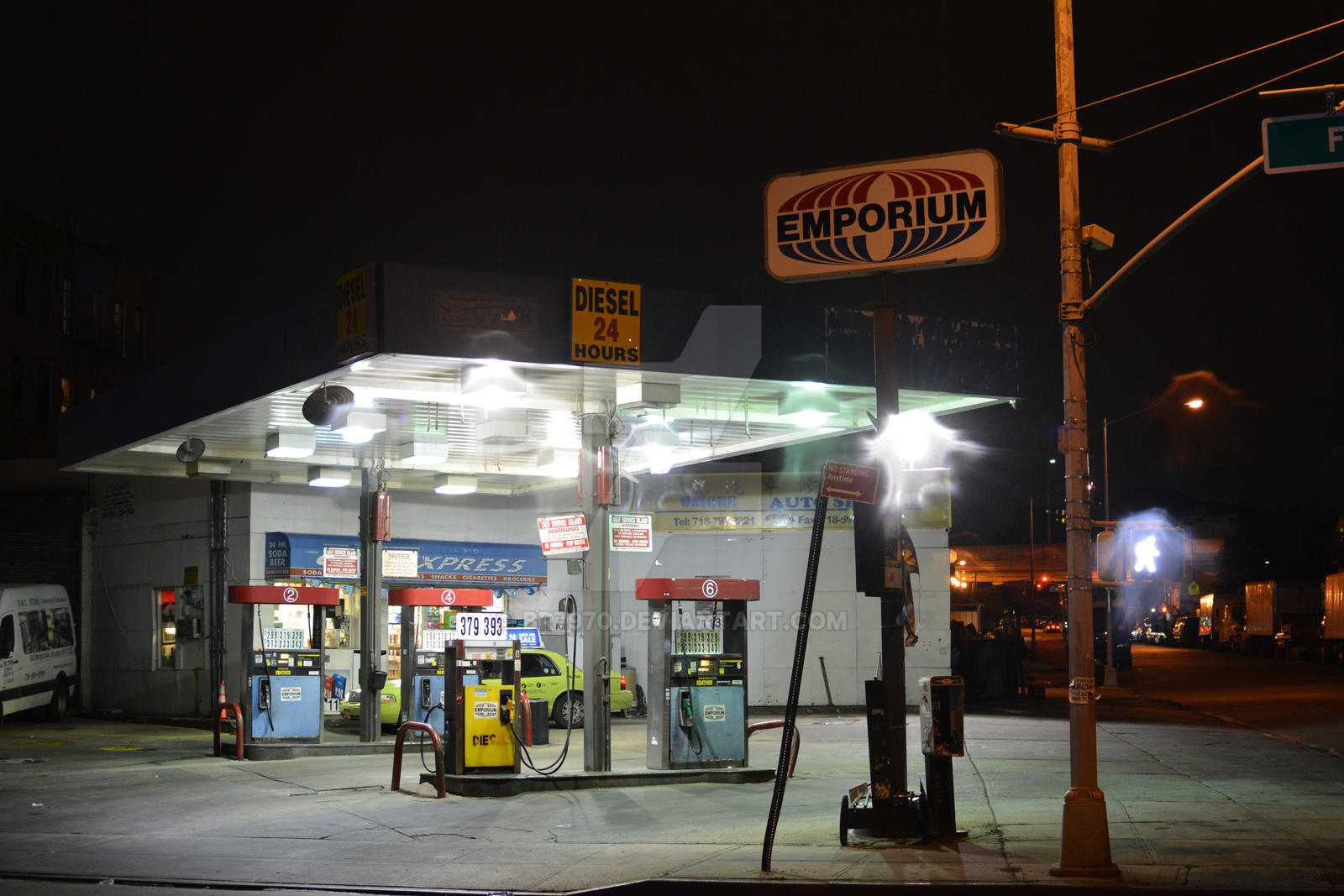 Brooklyn Gas Station at night