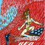 Lady Liberty Surfing The Red Wave text