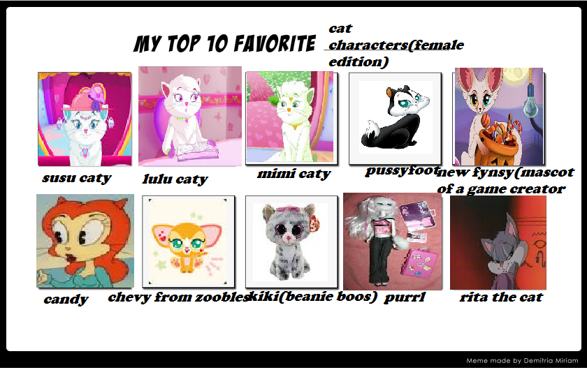 My Top Ten Favourite Cat Characters Female Edition by catloverbunny3 on DeviantArt My Top Ten Favourite Cat Characters Female Edition by catloverbunny3 on DeviantArt