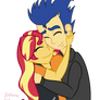 Sunset Shimmer And Flash Sentry