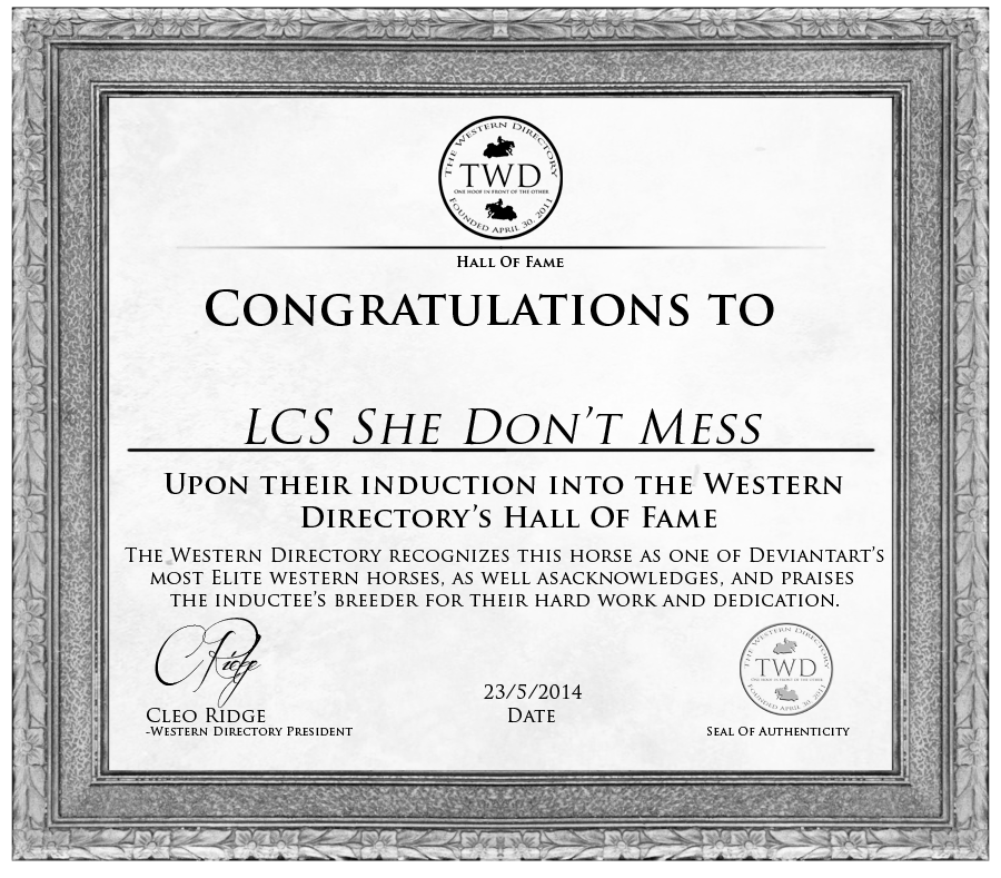 HoF CertificateLCS She Don't Mess