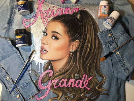 Portrait of Ariana Grande on denim shirt 