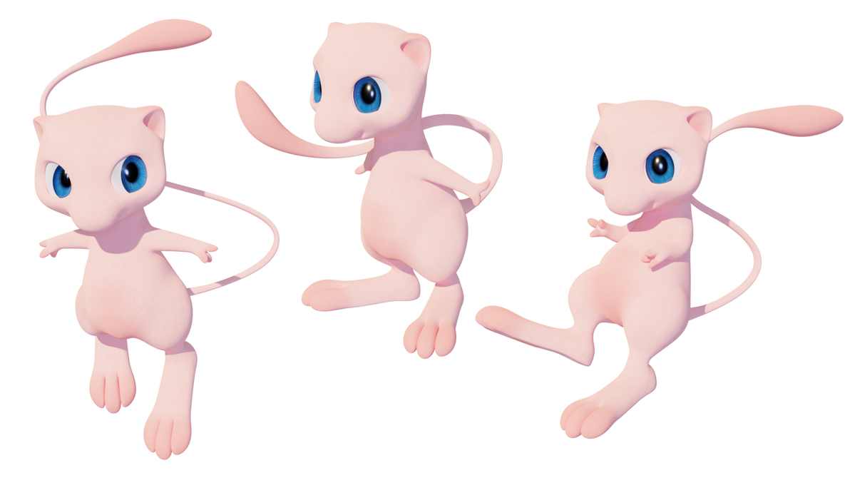 Mew as rendered throughout the years by DocMelonhead on DeviantArt