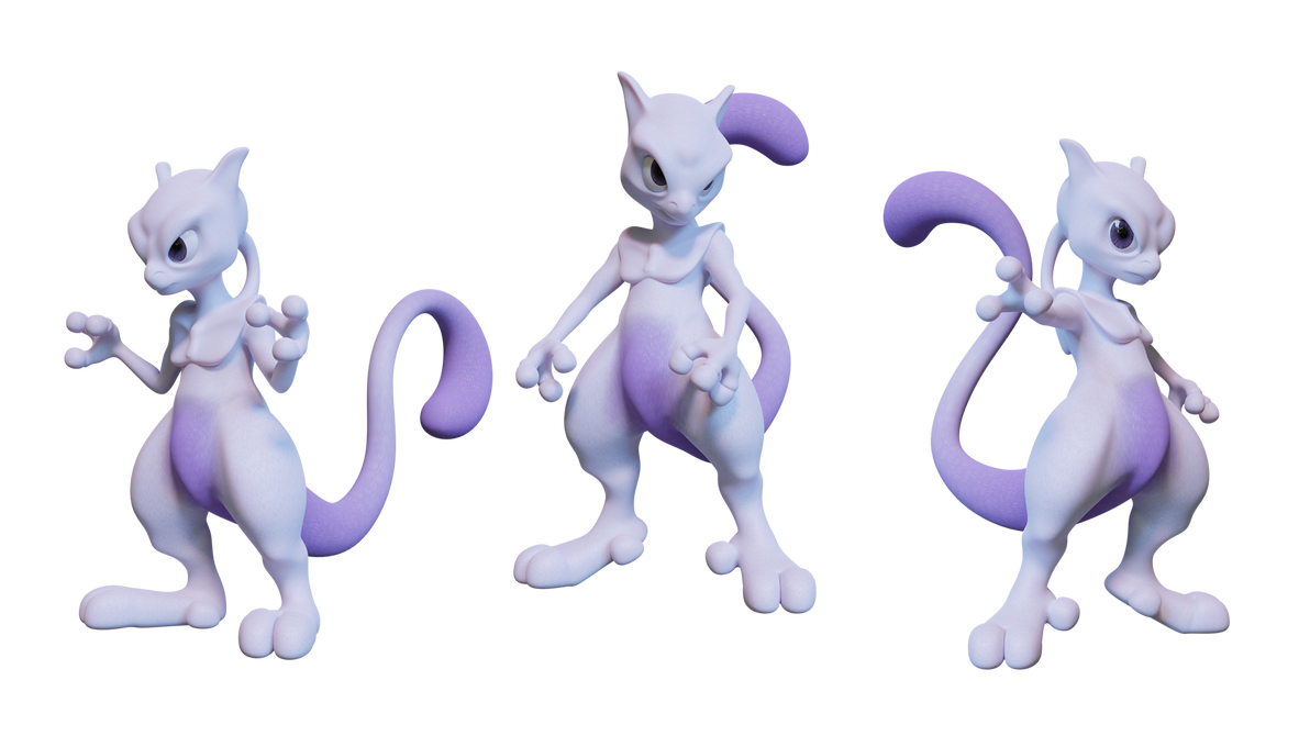 Mewtwo as rendered throughout the years by DocMelonhead on DeviantArt