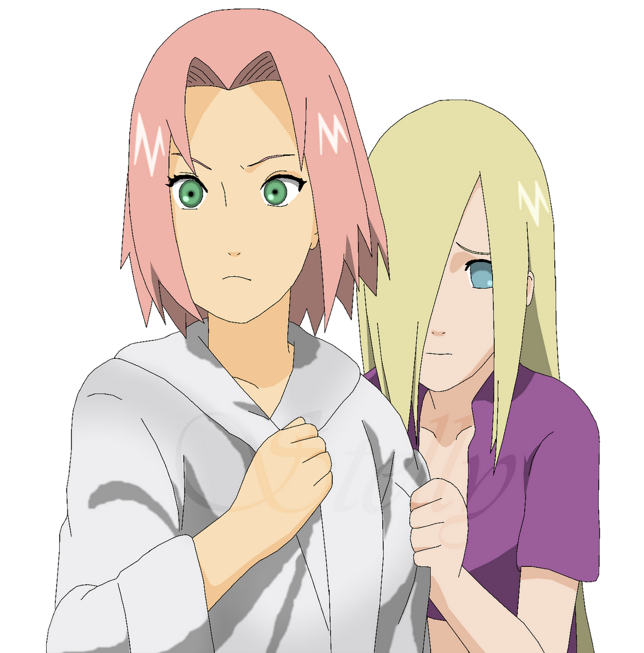 Sakura e Ino RTN - Lineart Colored