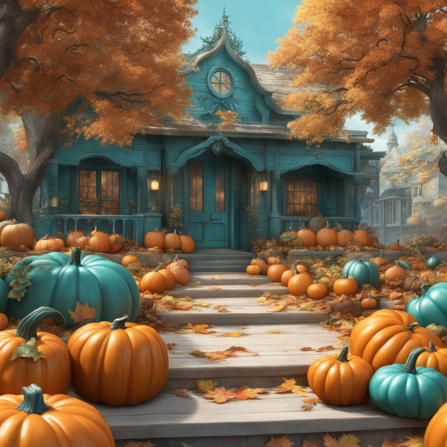 Fall Teal Teal fall with pumpkins Pattern by Rondasdesigns on DeviantArt