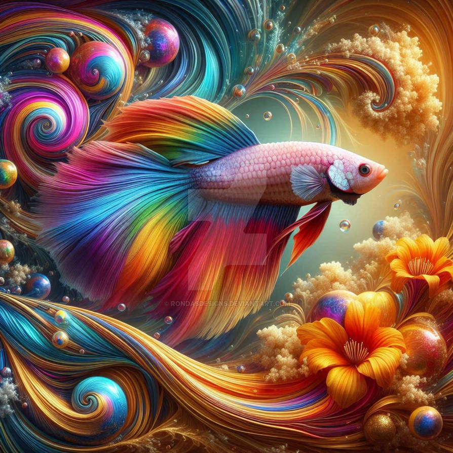 Beta fish in bright Rainbow colors Pattern - 5 by Rondasdesigns on ...