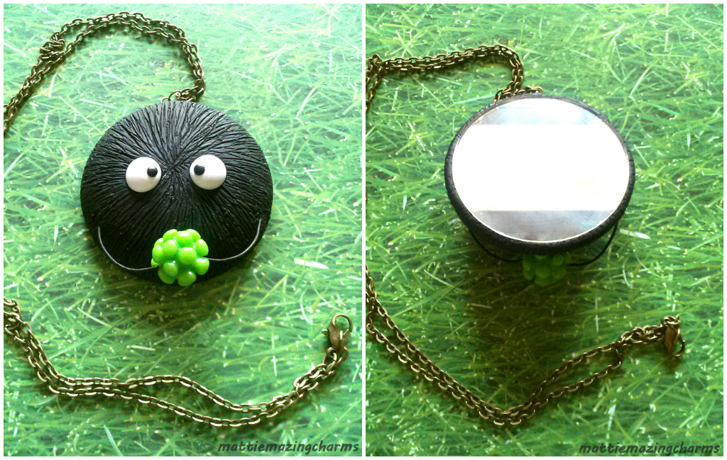 Handmade Polymer Clay Soot Sprite Mirror Necklace!