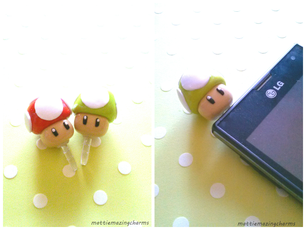 Handmade Polymer Clay Mario Mushroom Dust Plugs!