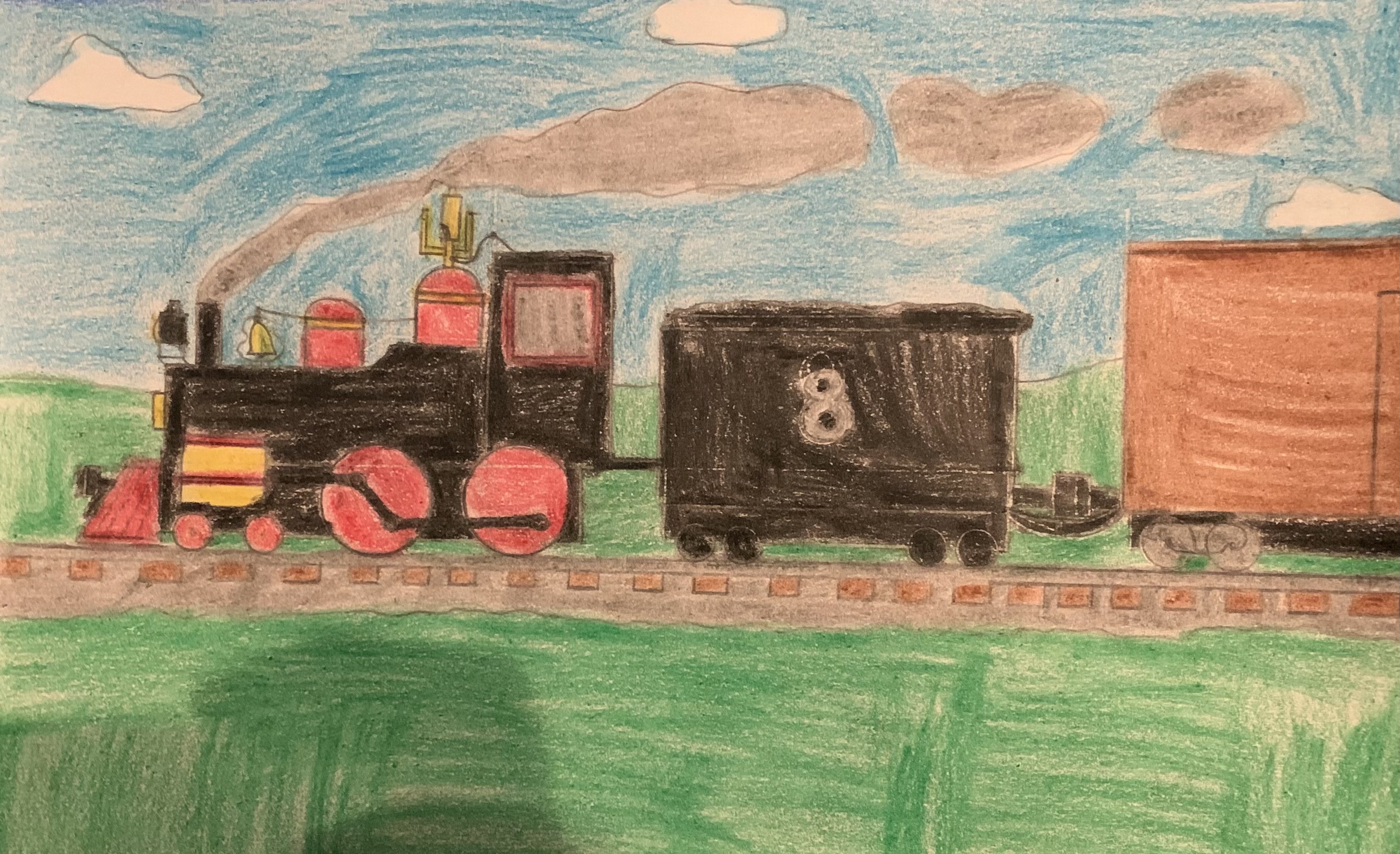 Steam Locomotive Pulling a Freight Train Colorized