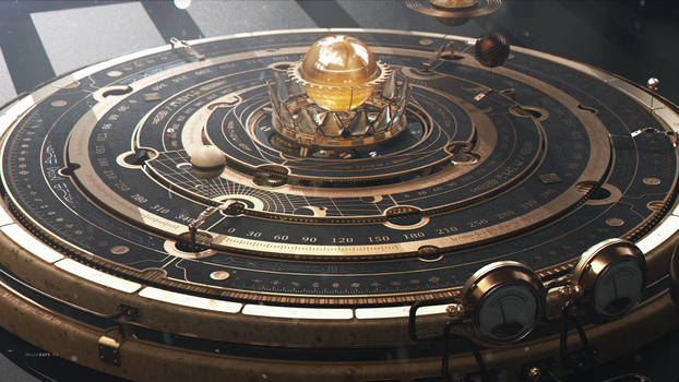 Steampunk Astrolabe/Orrery Table Close-up 1