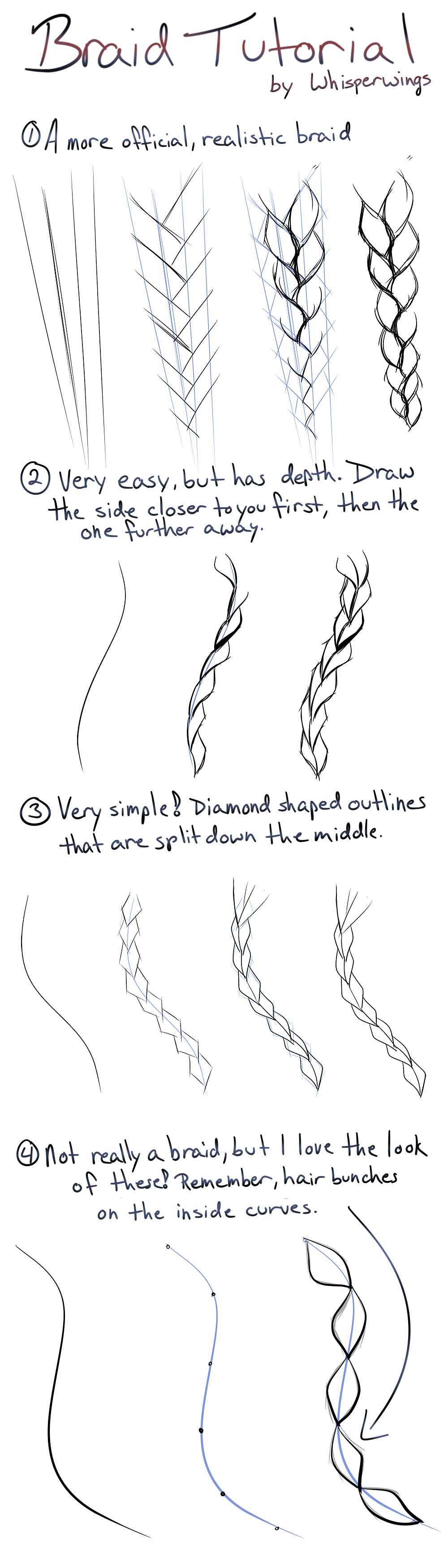 how to draw hair braids step by step