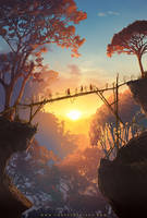 Forest of Liars : Sunset on the wood bridge