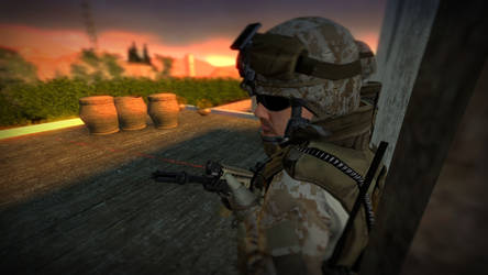 American Soldier waiting to breach a doorway