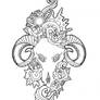 Ram Skull and Roses Tattoo