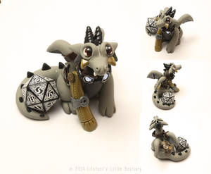 Grey Steampunk Dice Dragon - Oswald