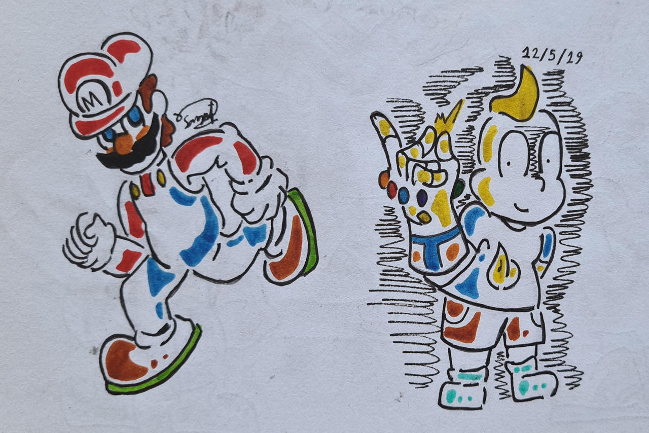 Old Art) Cartoon Doodles (5/6) Mario and Onion by SargentUniverse1
