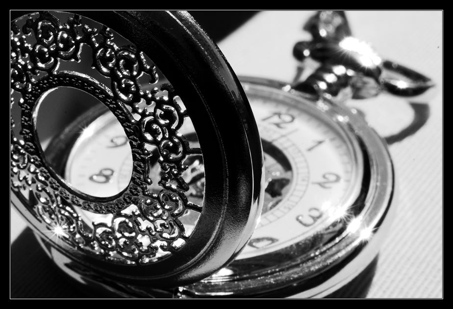 Black and white pocket watch